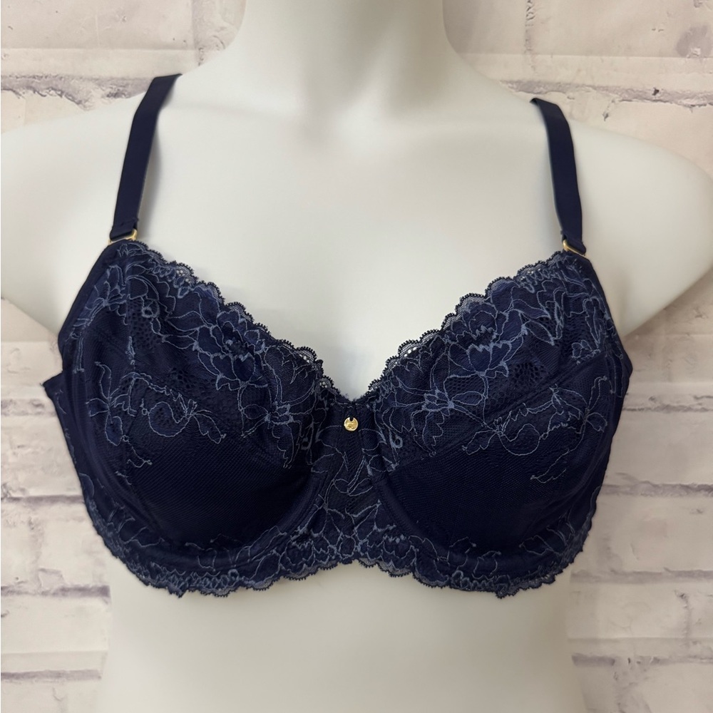Cacique Bra Size 40D Unlined Demi Blue Lace Underwire‎ Sexy Lingerie